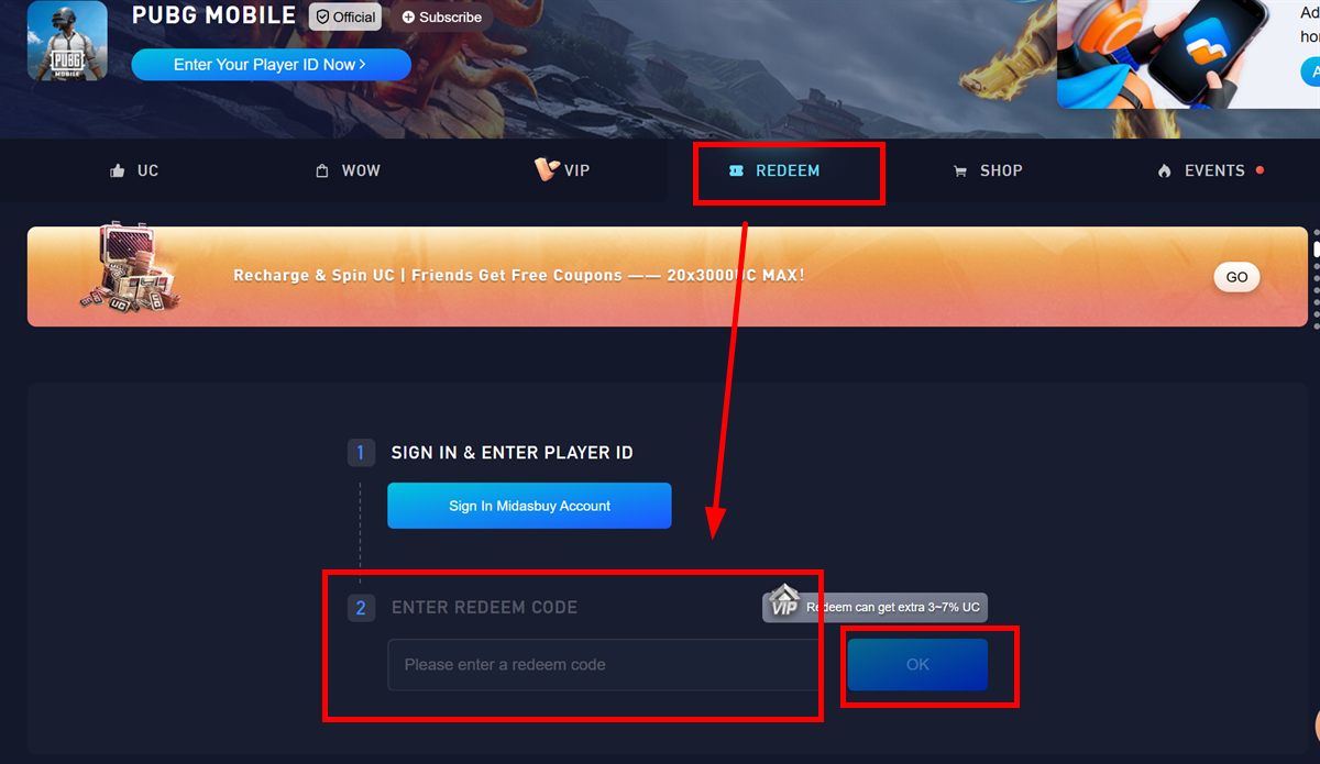 Redeem PUBG Mobile Gift Card